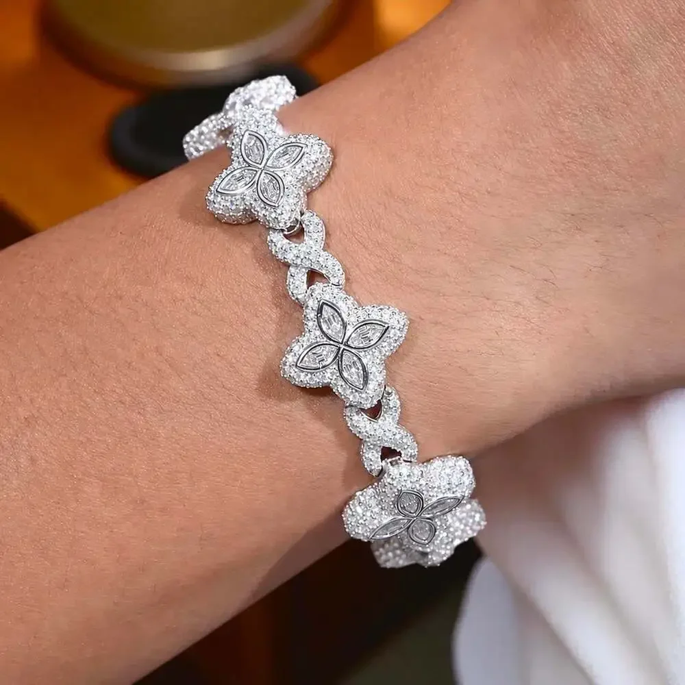 Iced Out Clover Flower Bracelet C 5 D 5
